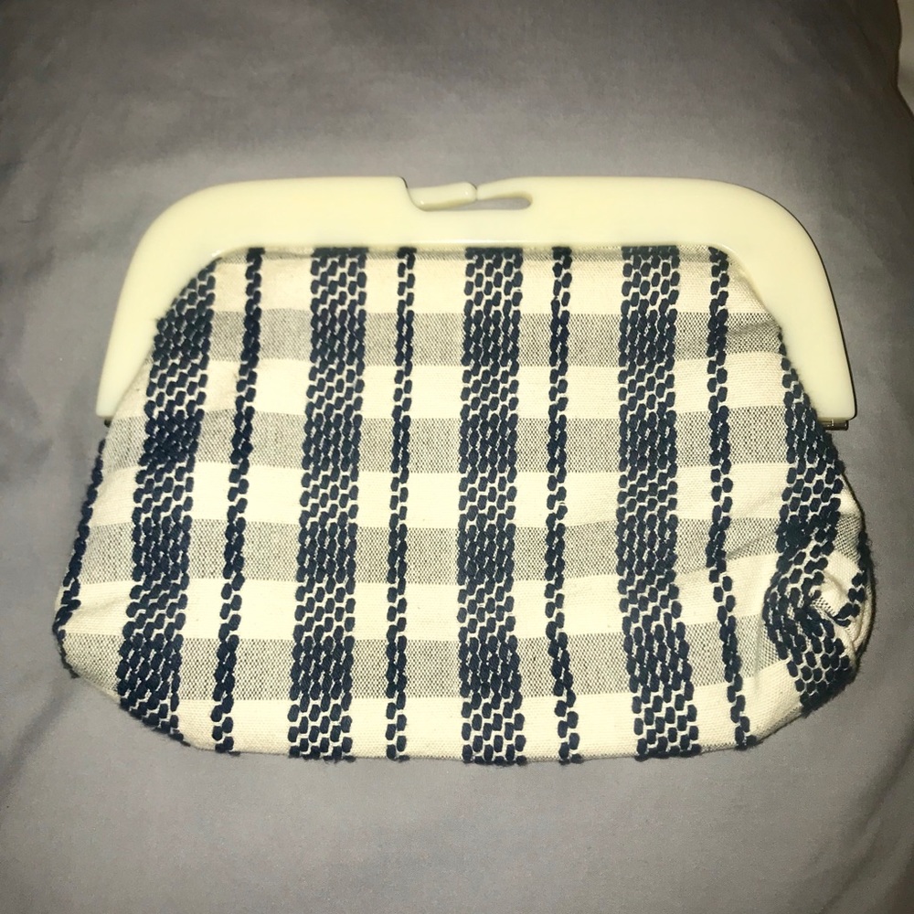 Ivory&Navy Cotton Clutch Purse from Anthropologie